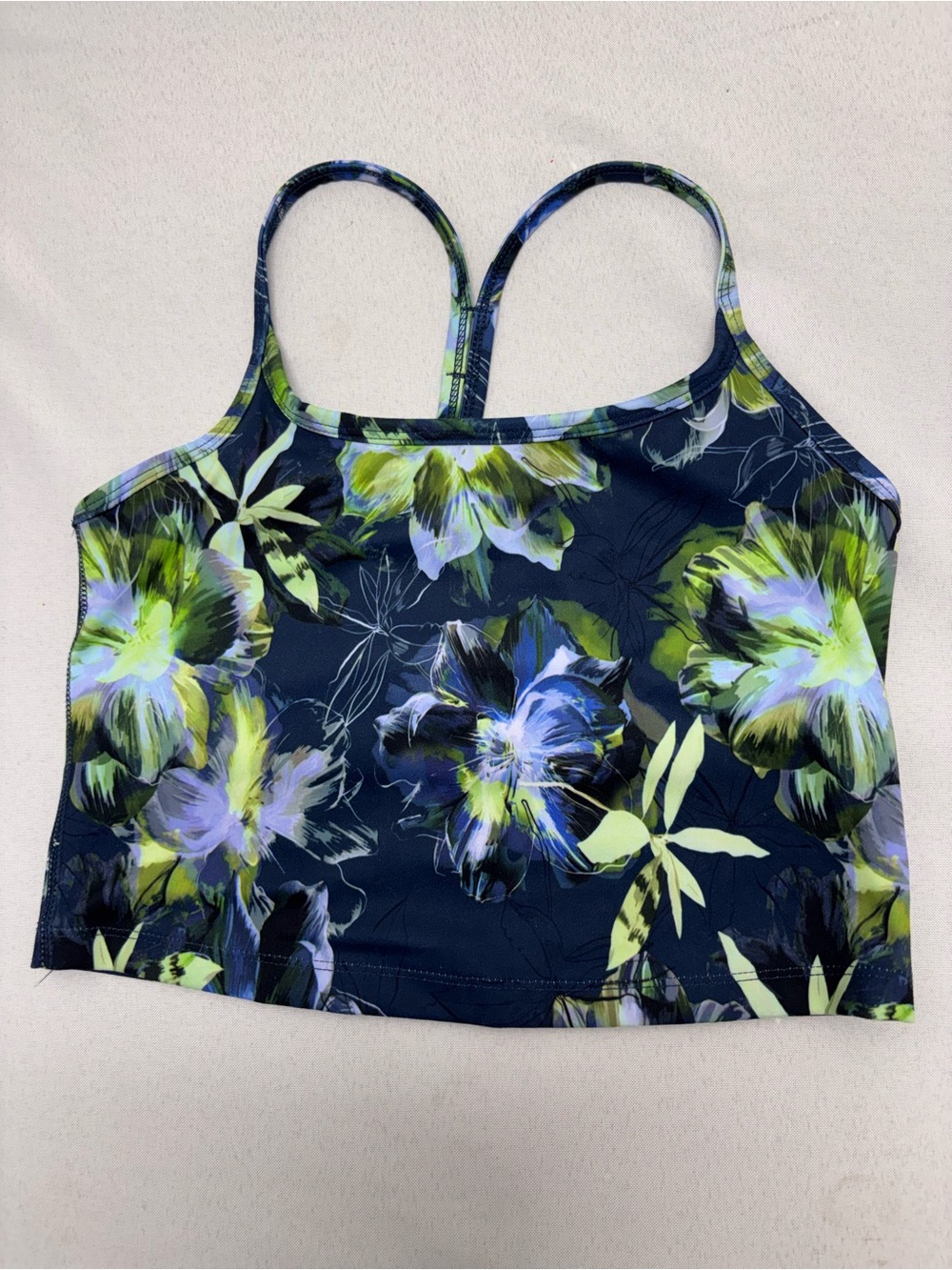 X by Gottex Longline Sports Bra/Cropped Floral Cami Top “Dark Flower” Size Small